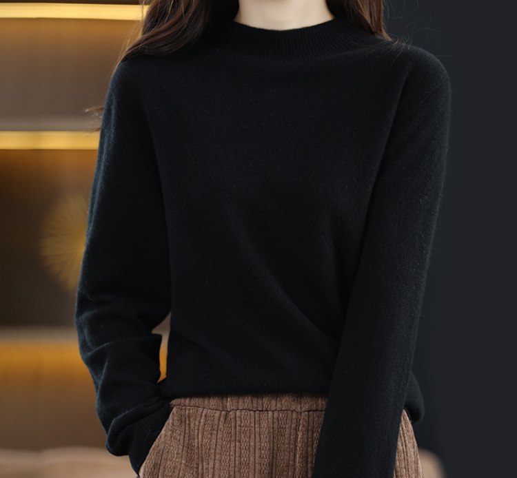 2024 Semi-turtleneck cashmere solid color all-in-one sweater