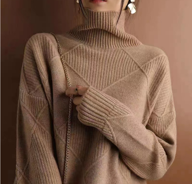 2024 Matching diamond-shaped loose knit cashmere sweater