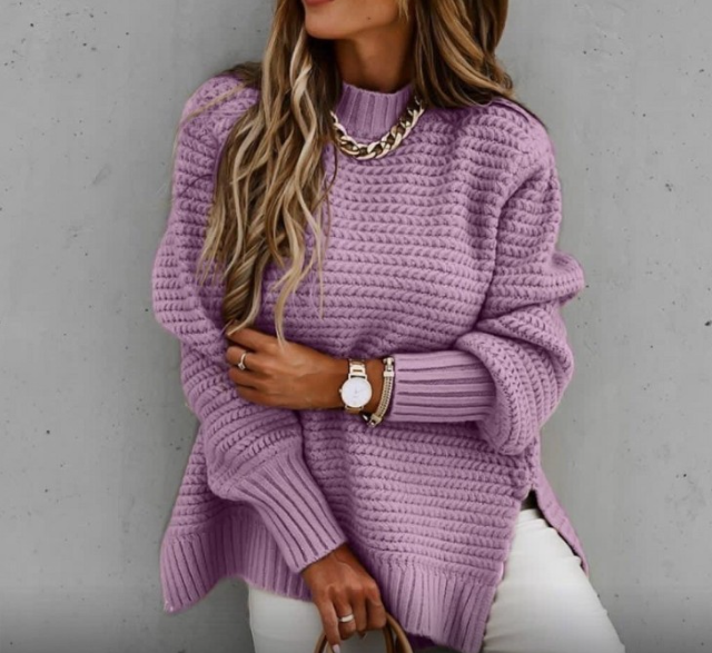 Turtleneck loose thick needle side split knit sweater