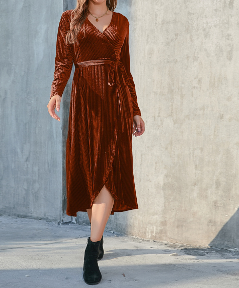 Christmas plus-size split lace pit-striped canary mid-length dress