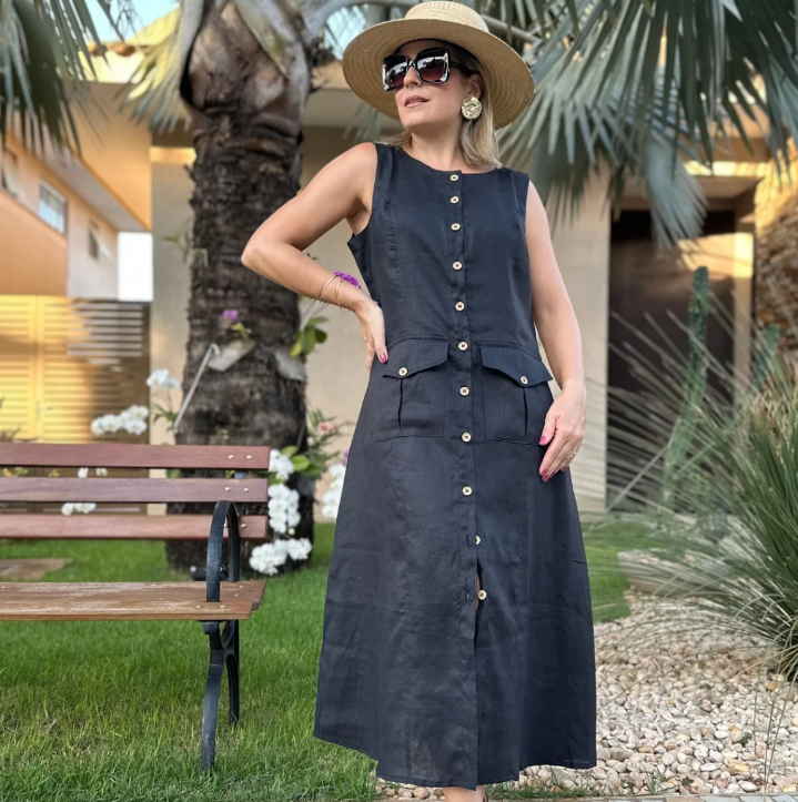 New Cotton And Linen Sleeveless Long Dress