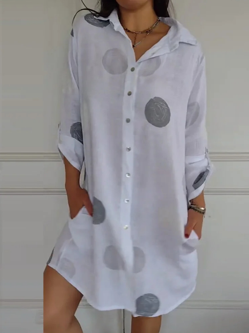 Women's Polo Collar Button Polka Dot Dress