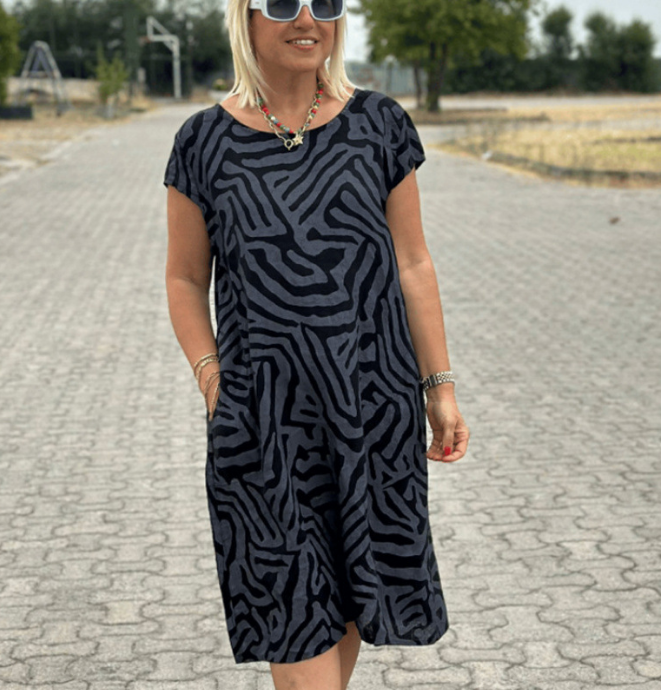 Casual Retro Round-Neck Leopard Print Dress