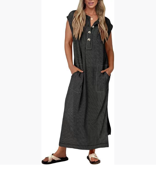 Casual Round Neck Pocket Short Sleeve Dress