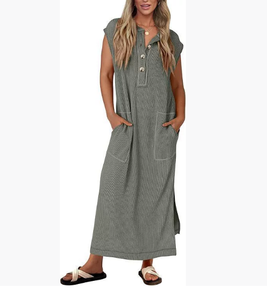 Casual Round Neck Pocket Short Sleeve Dress