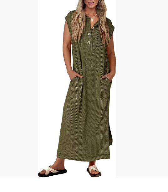 Casual Round Neck Pocket Short Sleeve Dress