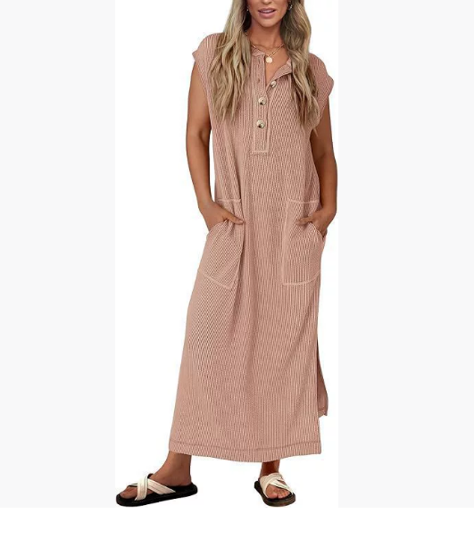 Casual Round Neck Pocket Short Sleeve Dress