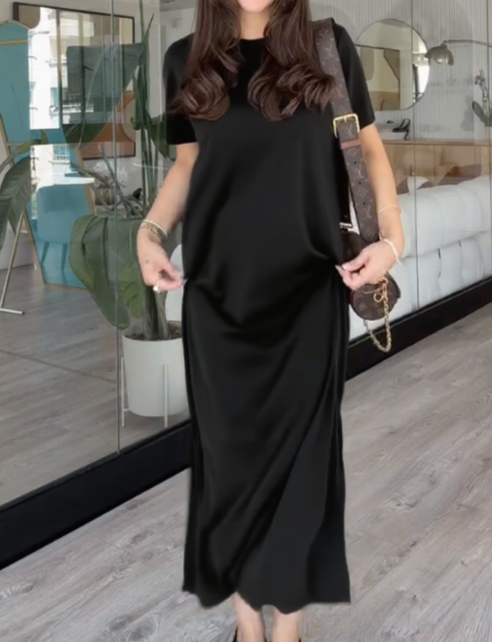 Casual round neck modal side slit dress