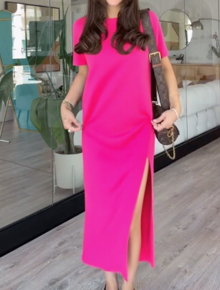 Casual round neck modal side slit dress