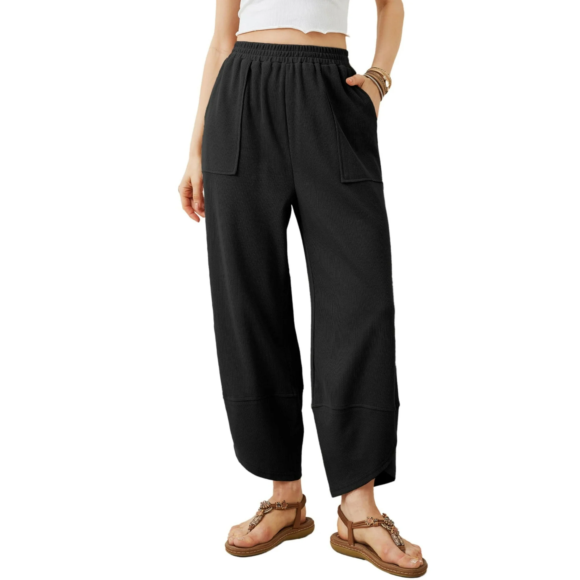 Loose elastic harem pants with pockets