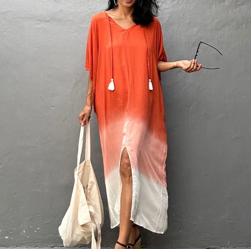 Gradient Color Beach Smock Fringe Cardigan Dress