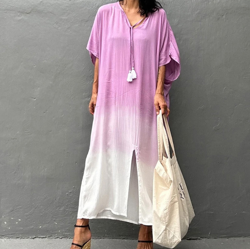 Gradient Color Beach Smock Fringe Cardigan Dress