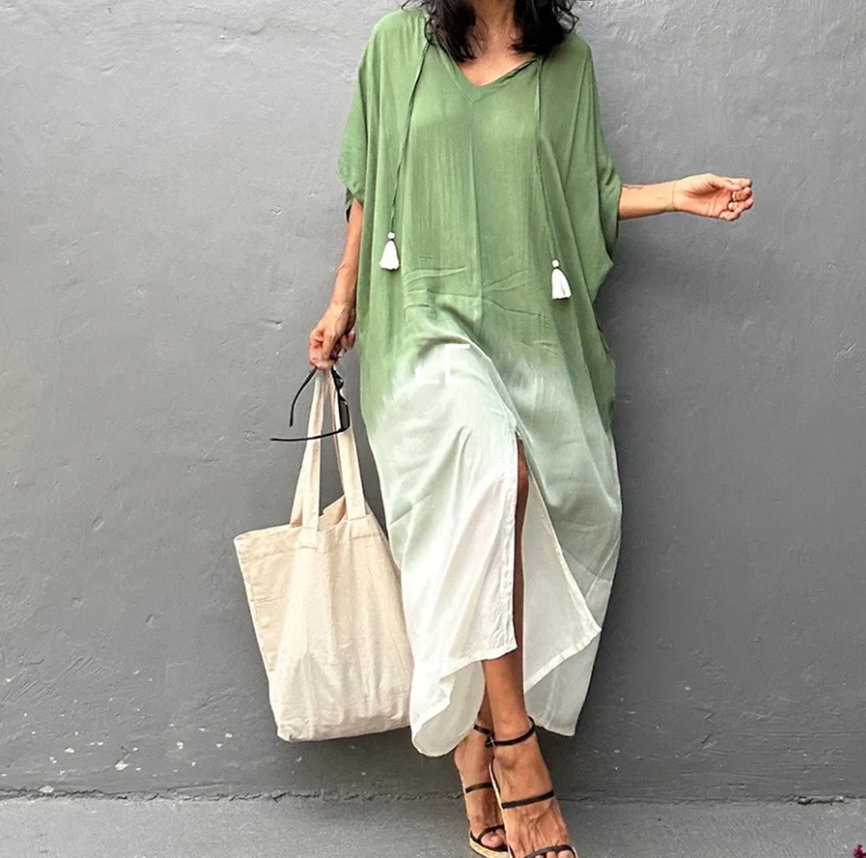 Gradient Color Beach Smock Fringe Cardigan Dress