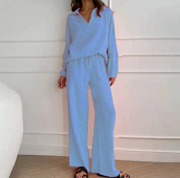 Casual Lapel Drawstring Pant Suit