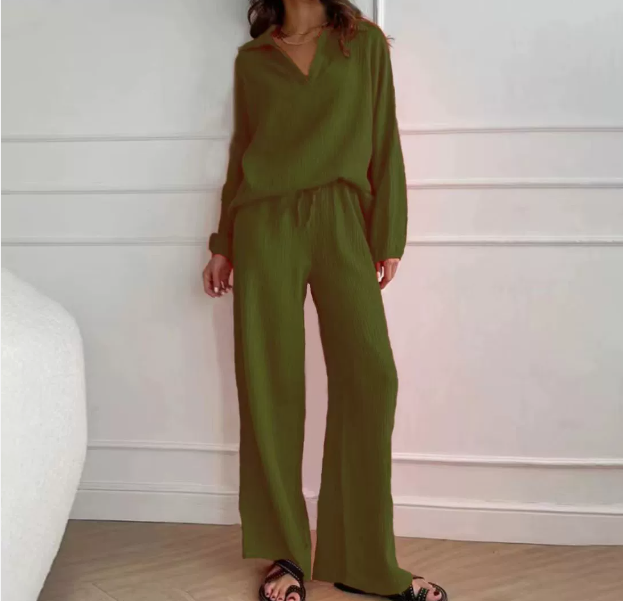 Casual Lapel Drawstring Pant Suit
