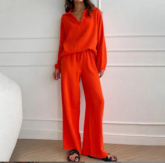 Casual Lapel Drawstring Pant Suit