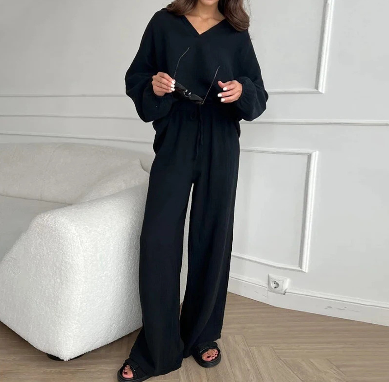 Casual Lapel Drawstring Pant Suit