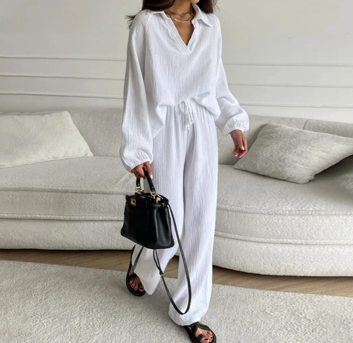 Casual Lapel Drawstring Pant Suit
