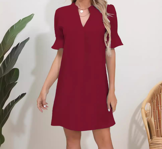A V-Neck Loose Five-Quarter Sleeve Dress