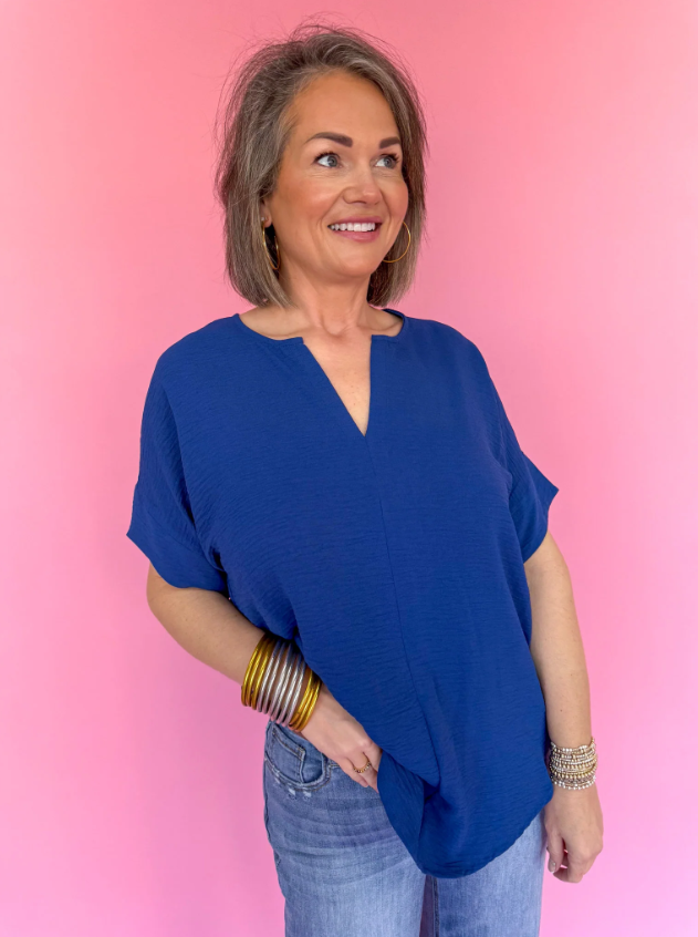 Simple And Loose V-Neck Short-Sleeved Shirt