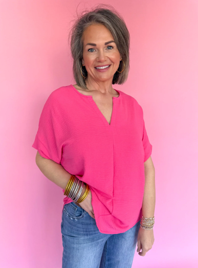 Simple And Loose V-Neck Short-Sleeved Shirt