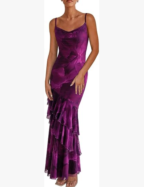 Women's Spaghetti Strap Layered Sun Print Dress