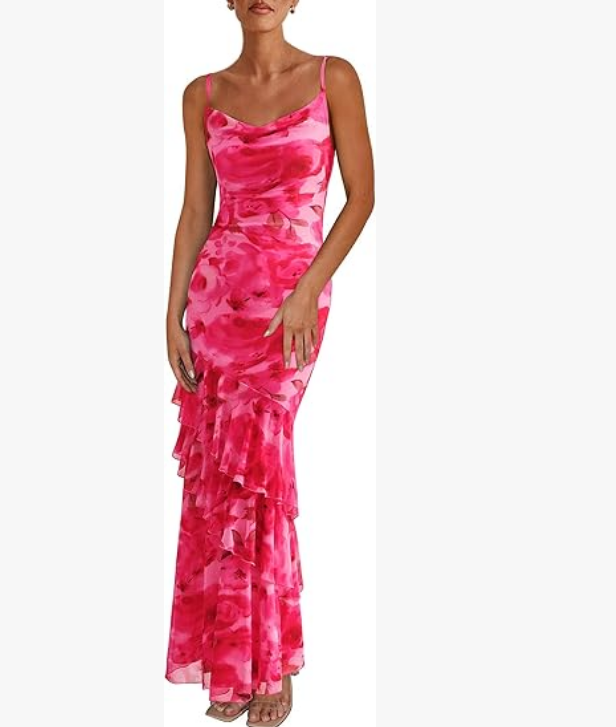 Women's Spaghetti Strap Layered Sun Print Dress