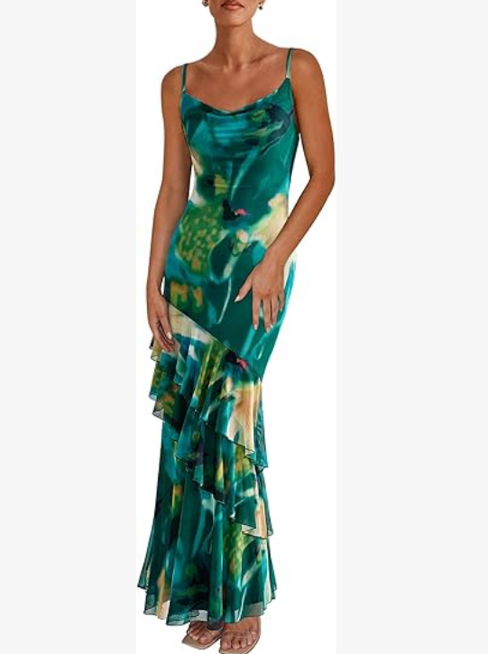 Women's Spaghetti Strap Layered Sun Print Dress