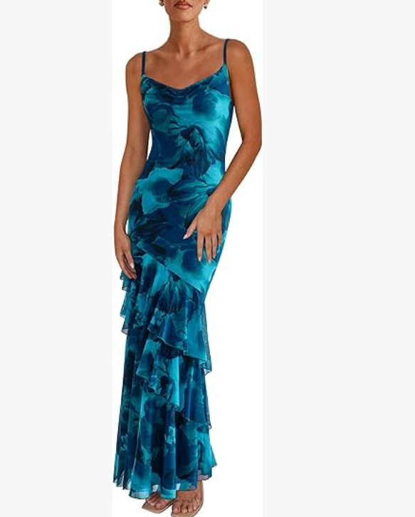 Women's Spaghetti Strap Layered Sun Print Dress