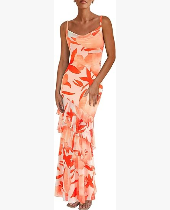 Women's Spaghetti Strap Layered Sun Print Dress
