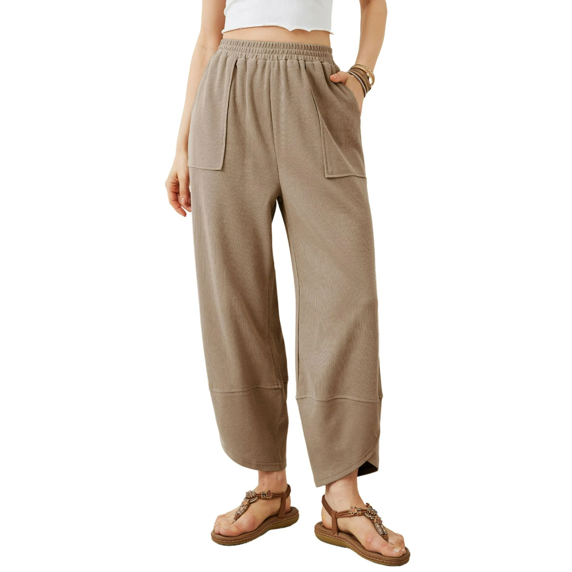 Loose elastic harem pants with pockets