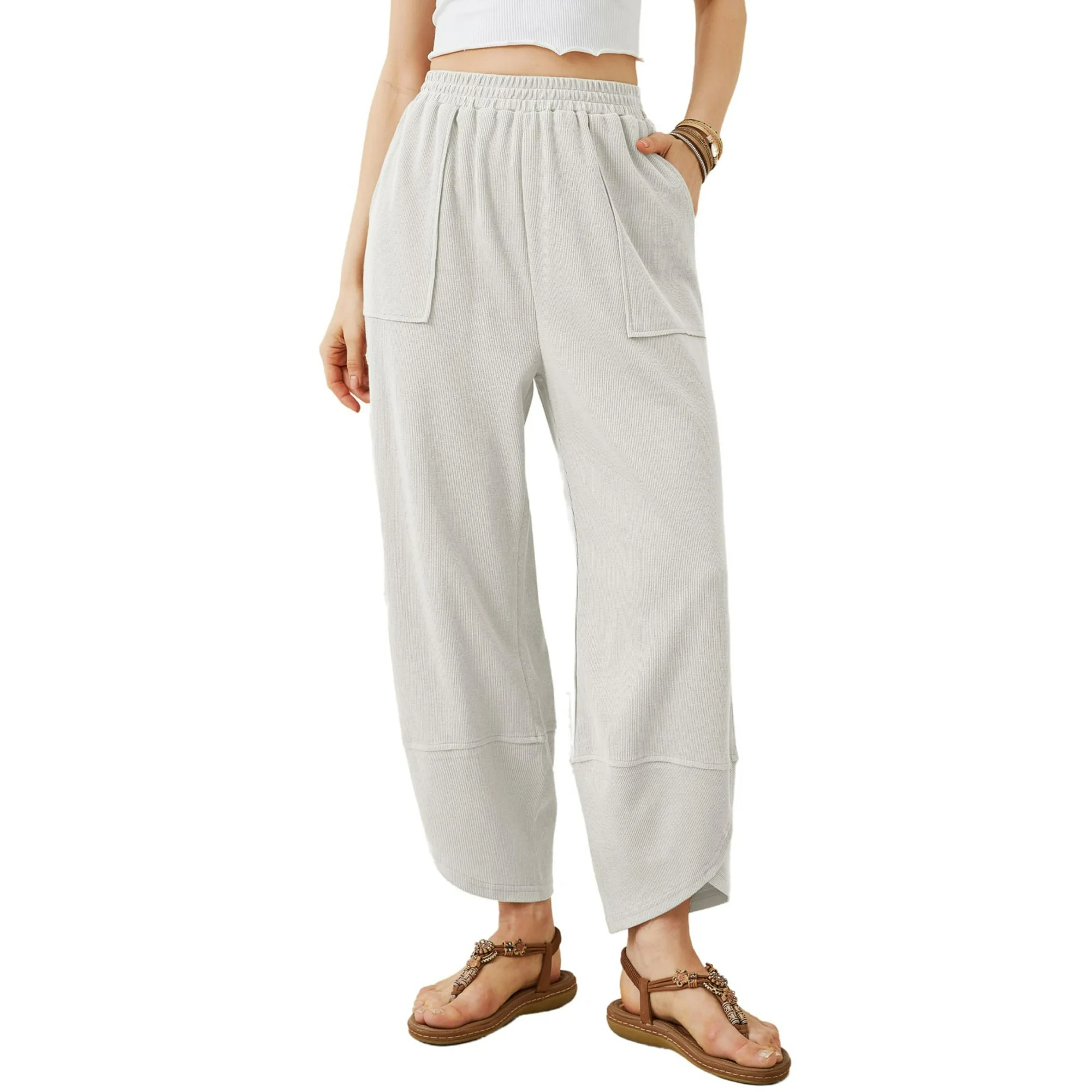 Loose elastic harem pants with pockets