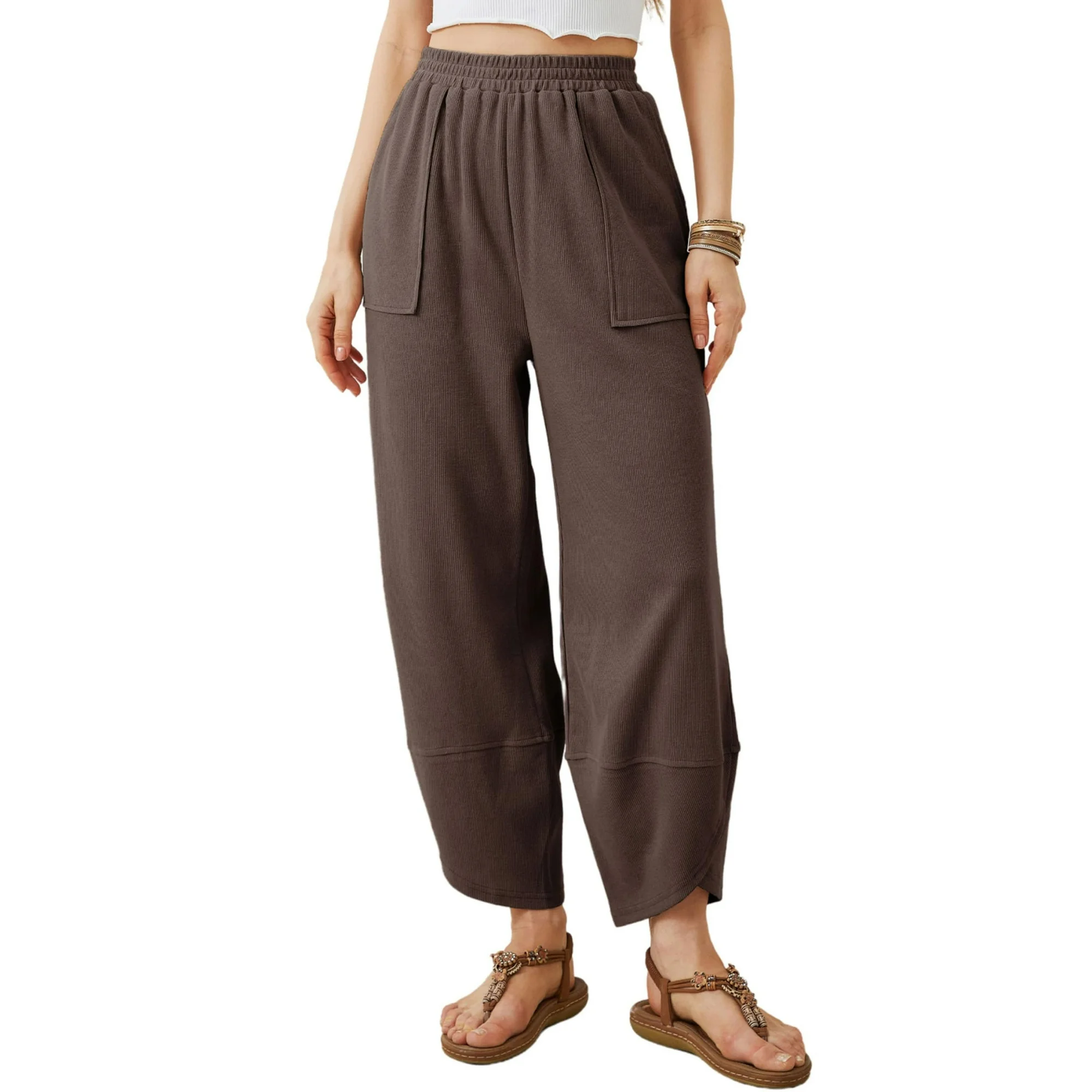 Loose elastic harem pants with pockets