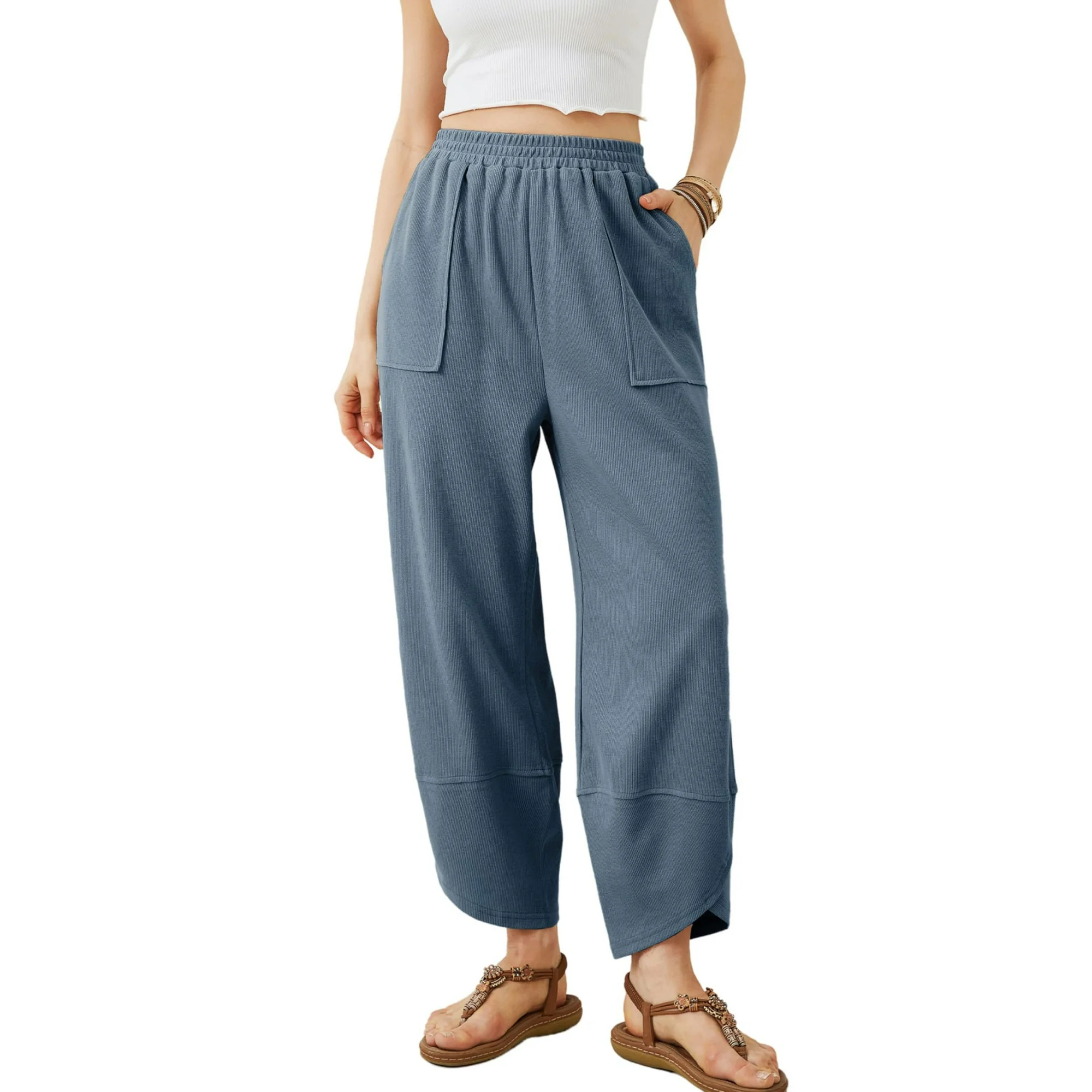 Loose elastic harem pants with pockets