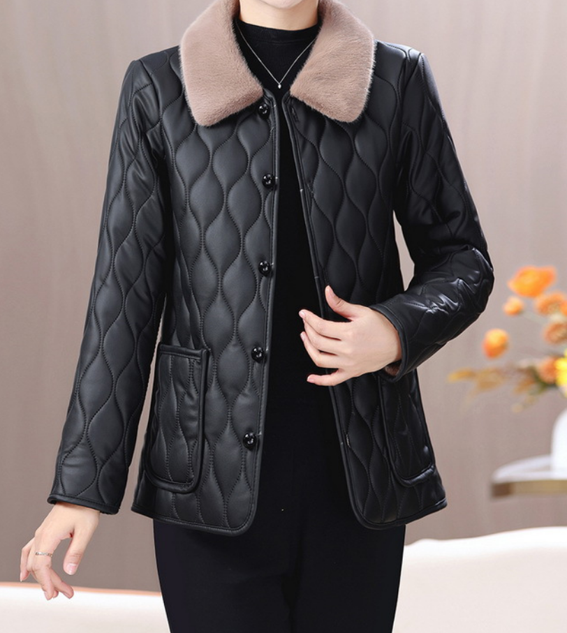 2025 Women's Loose Fit Fleece-Lined Calfskin Jacket