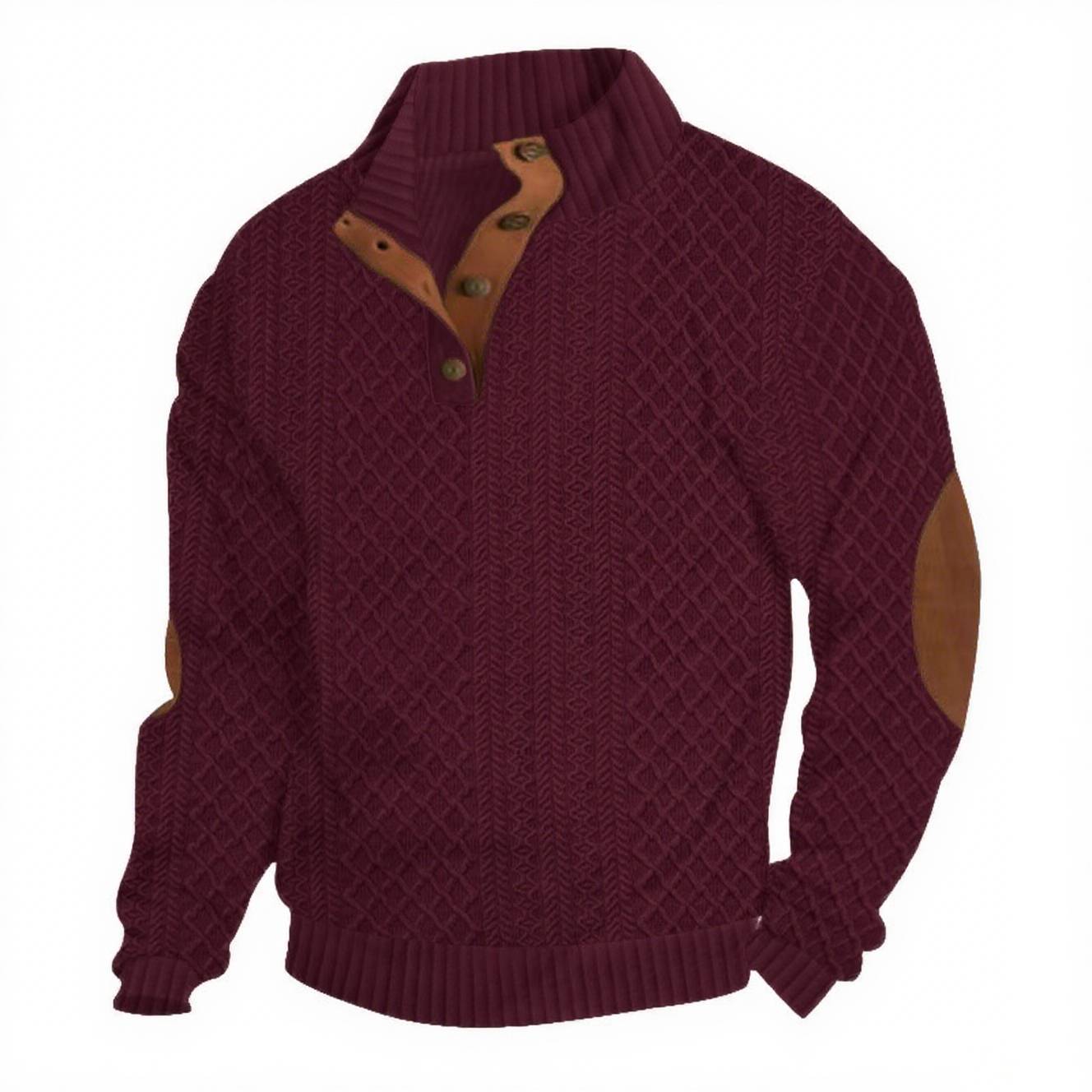 Men's Stand-up Collar Long Sleeve Casual Outdoor Sweatshirt Jacquard Knit Sweatshirt