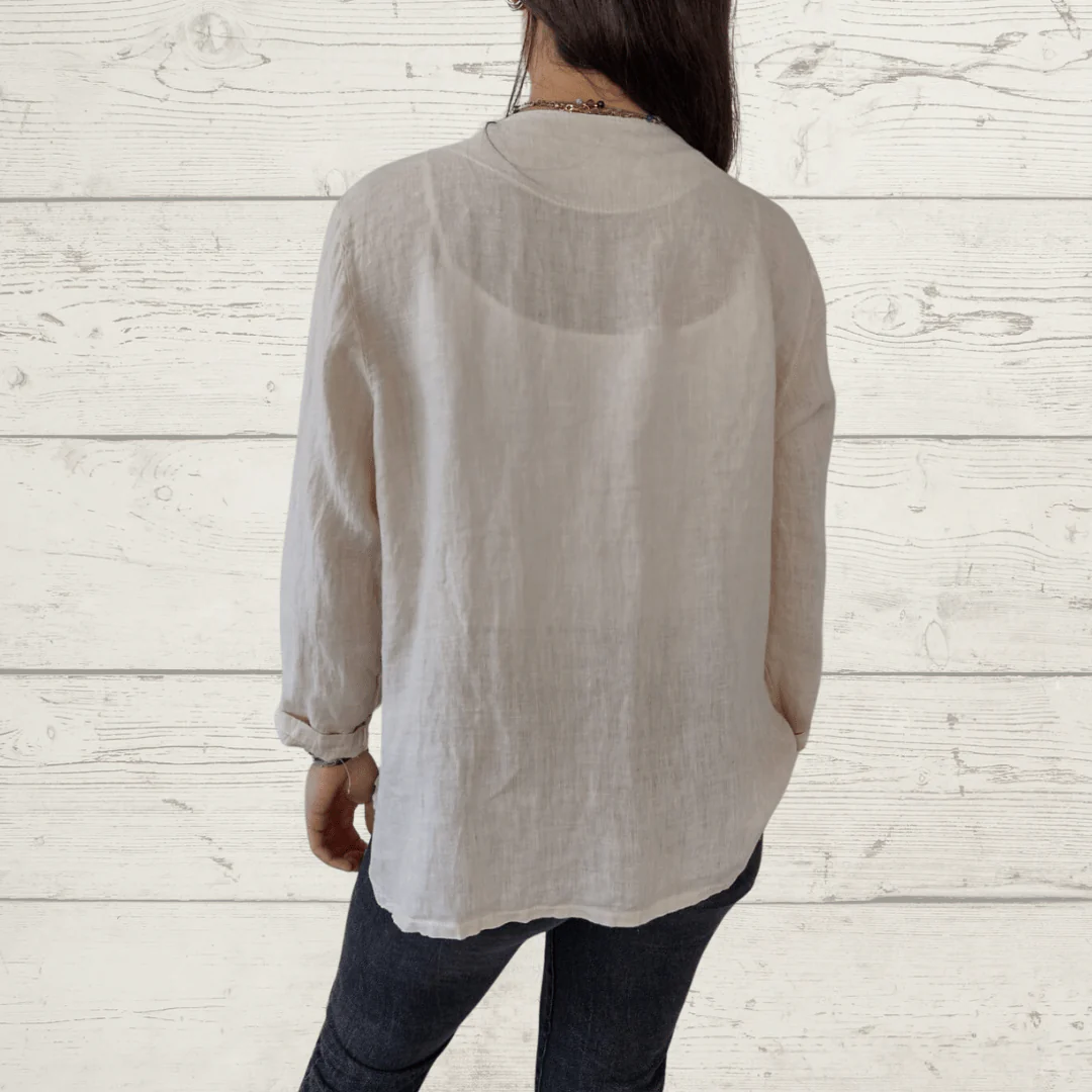 Chaqueta de lino Italiano con ojetillos en los bolsillos, color negro