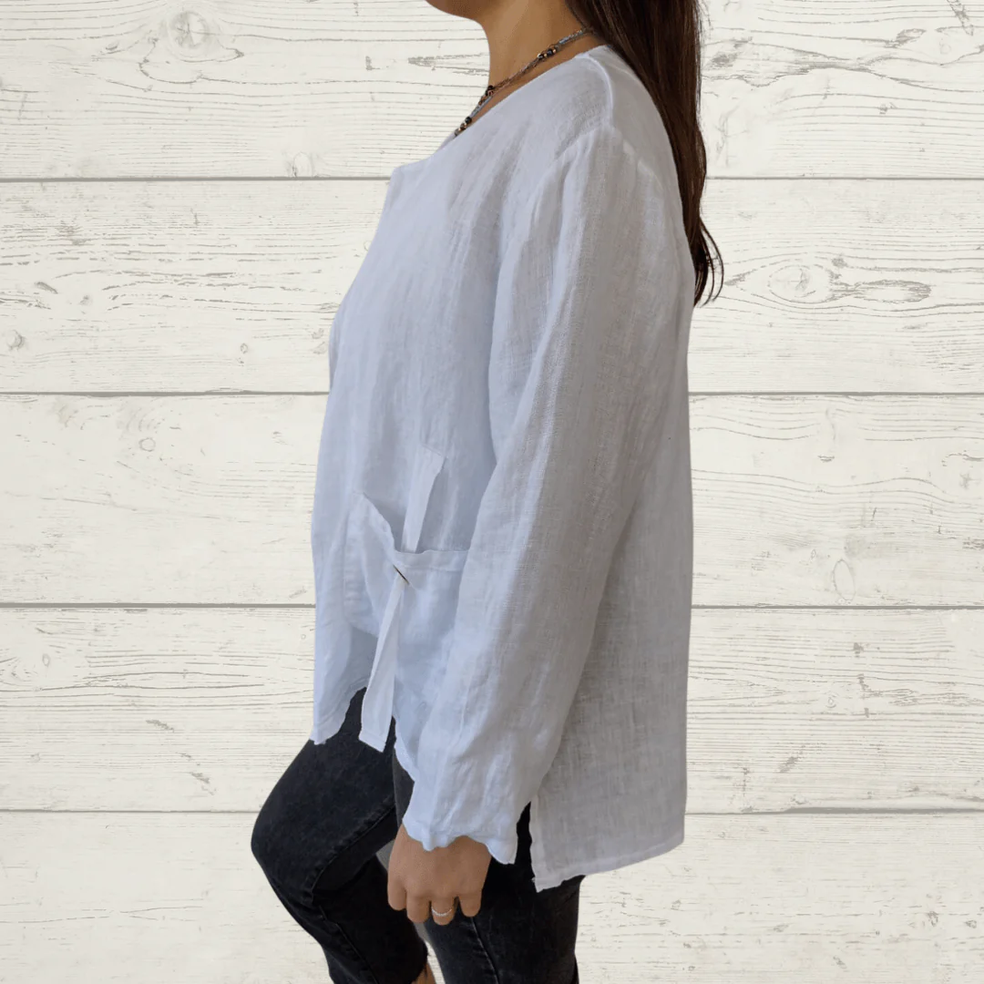 Chaqueta de lino Italiano con ojetillos en los bolsillos, color negro