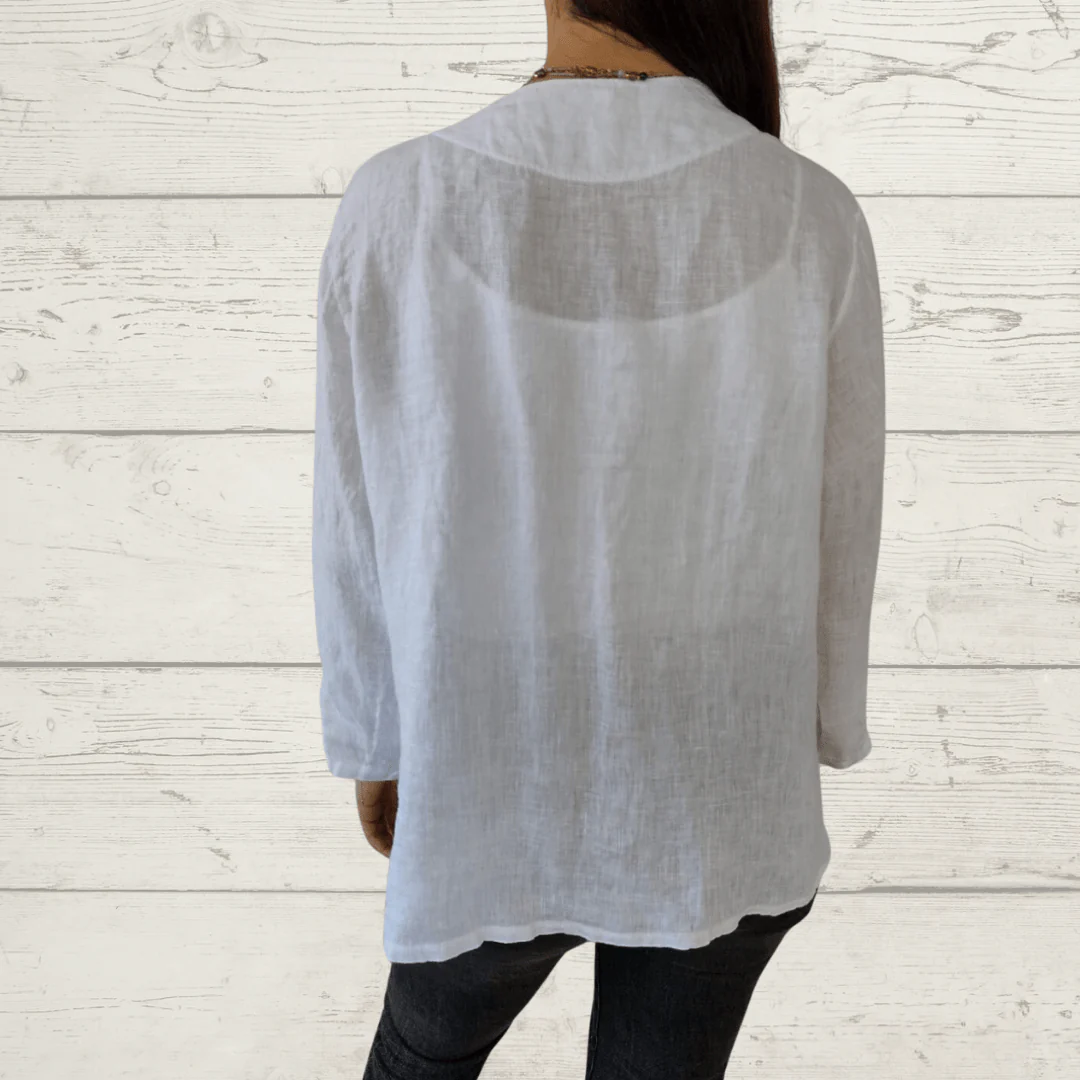 Chaqueta de lino Italiano con ojetillos en los bolsillos, color negro