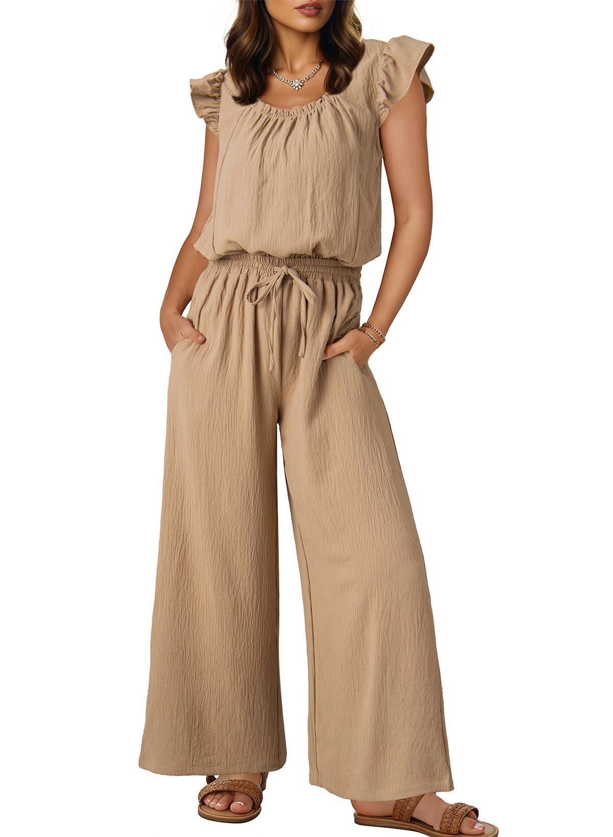 2025 Women's New Summer Short-Sleeved Pleated Wide-Leg pants casual suit