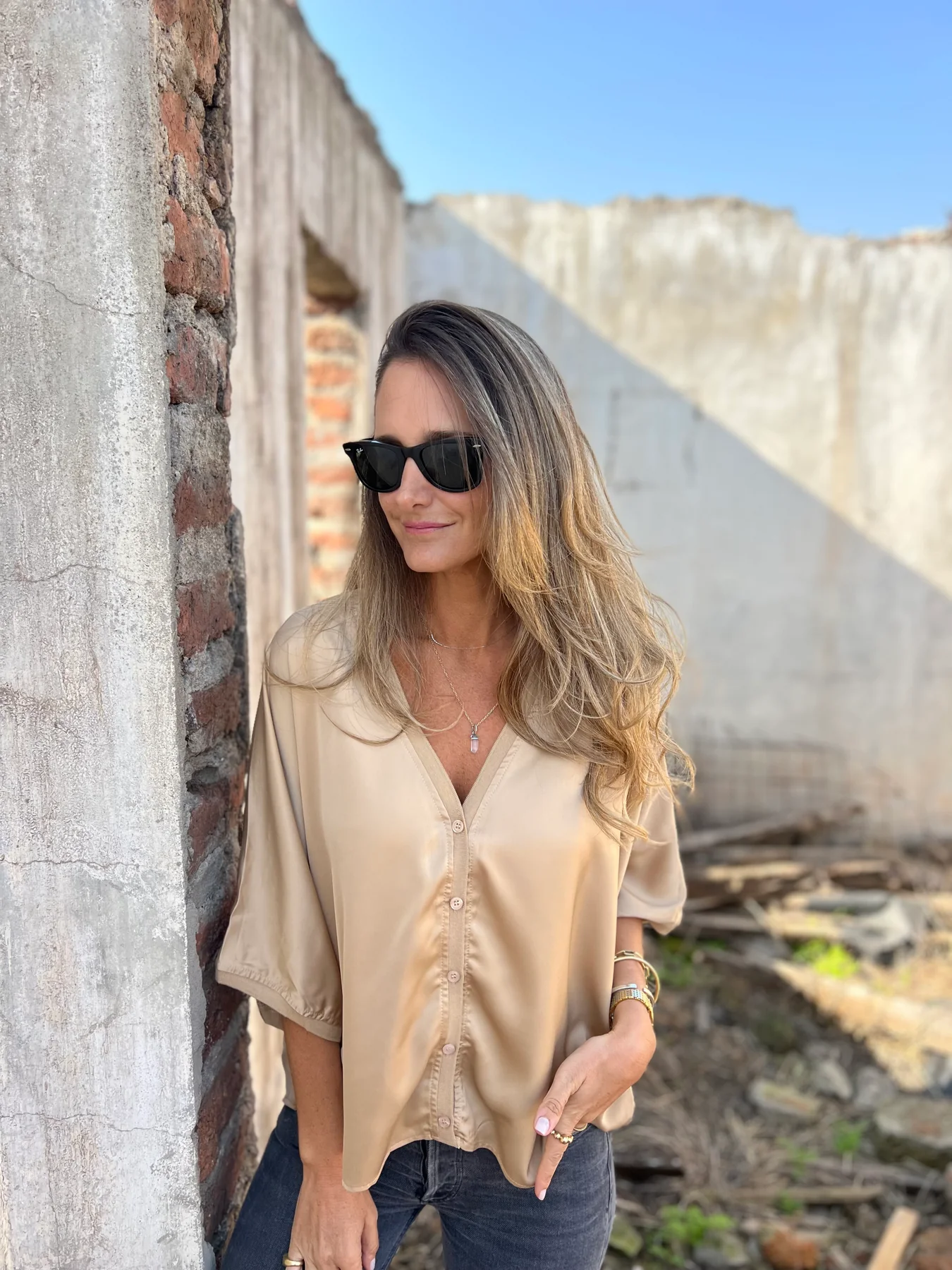 Silk 3/4 Half Lantern Sleeve Vest