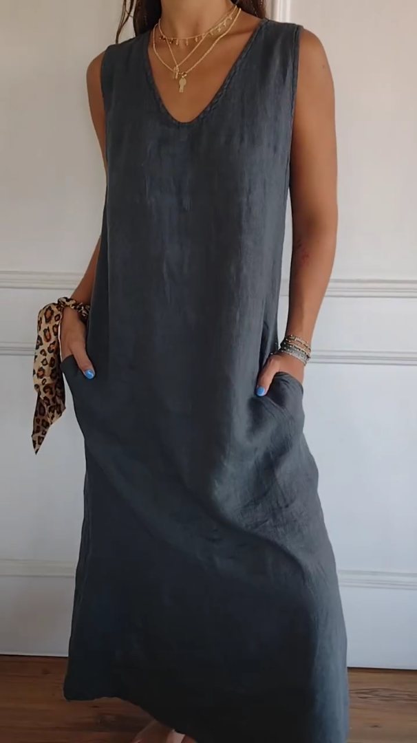 Women's Cotton linen casual sleeveless dress