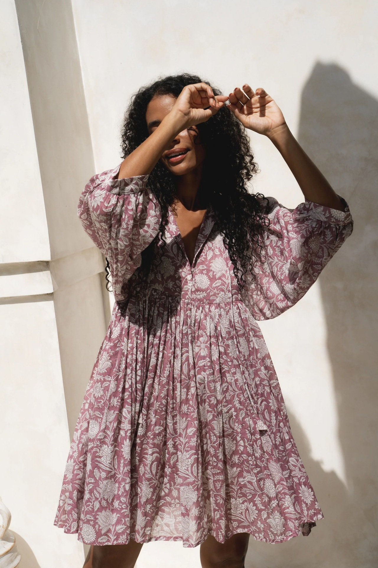 2026 Loose-fitting, tie-up, retro-style printed dress