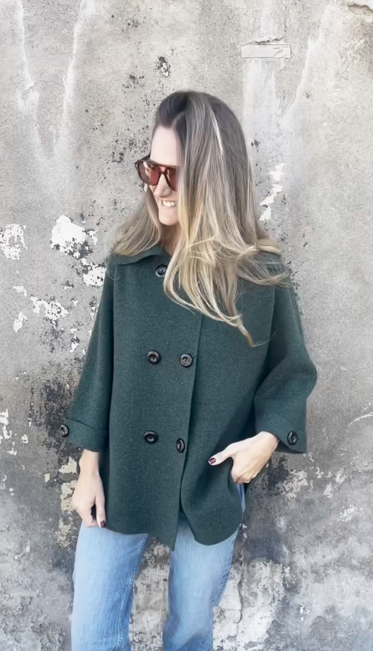 Loose casual double-breasted cashmere wool coat