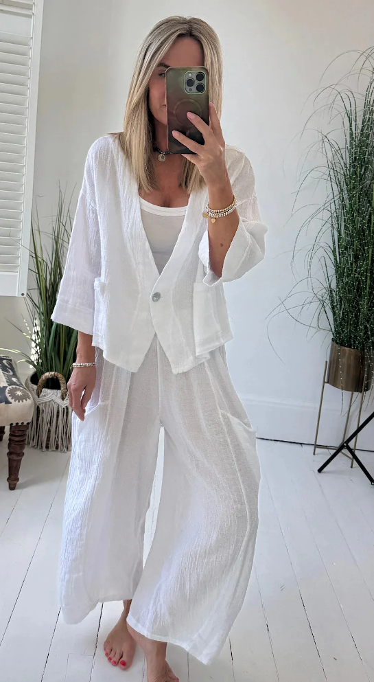 Women's Casual Breathable Large Button Linen Suit