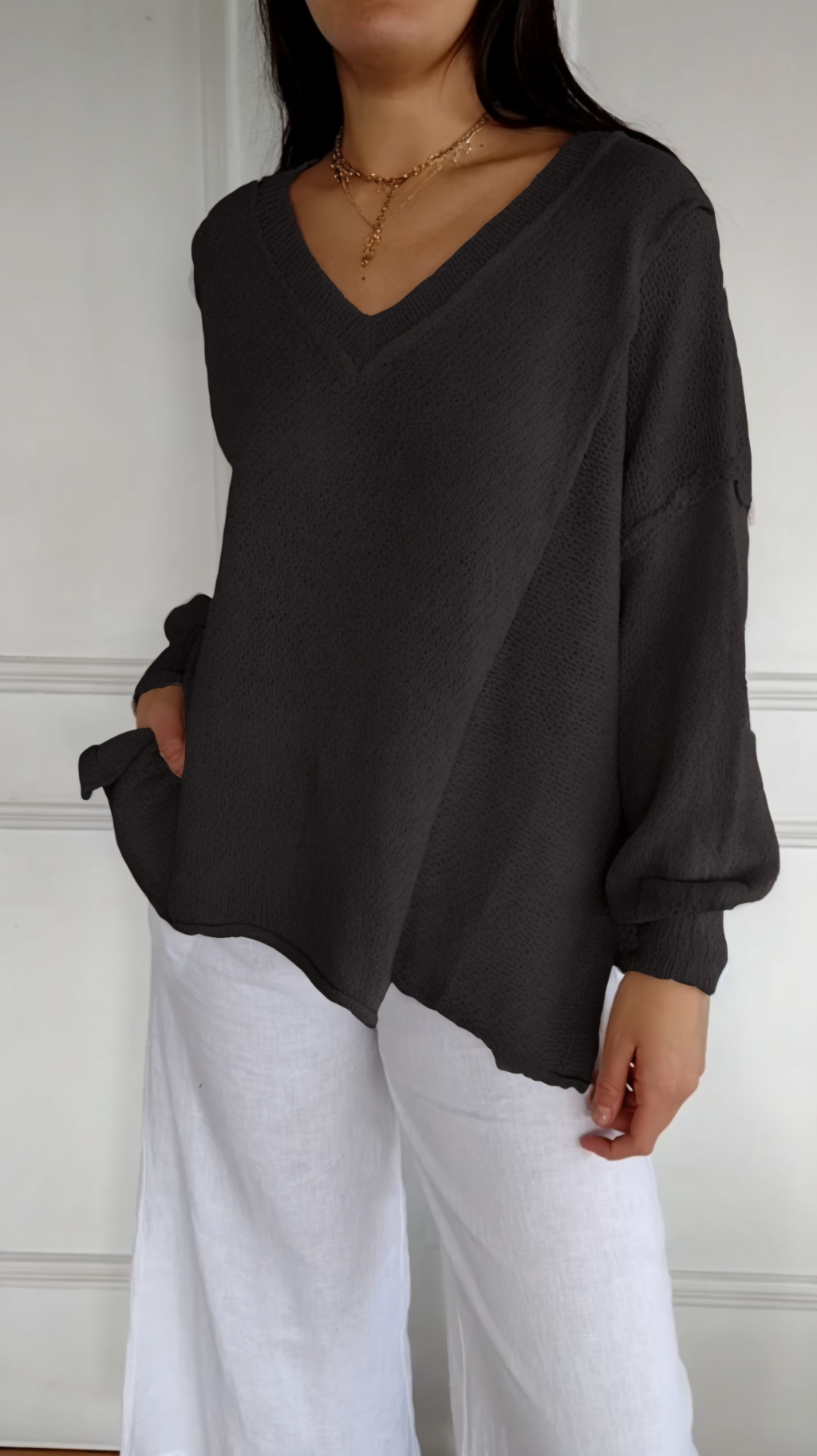 Long Sleeve Sweater With Patchwork Design