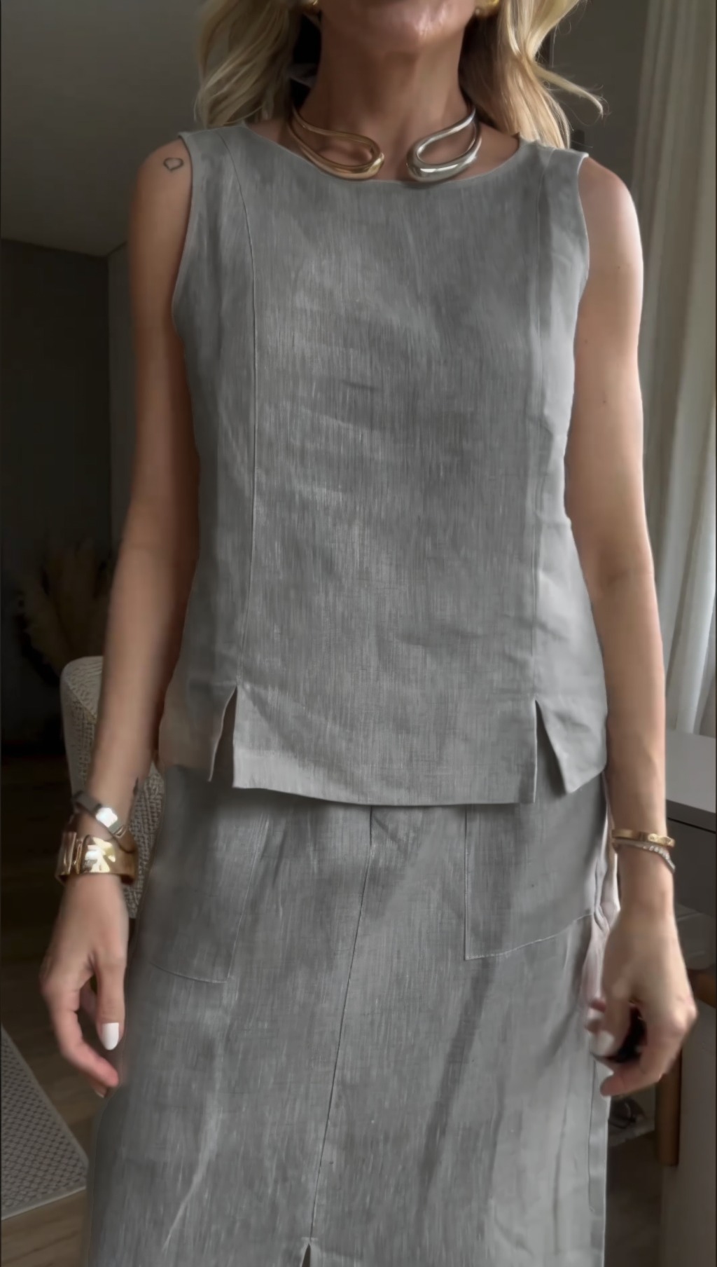 Women's Sleeveless Suit Cotton And Linen Skirt