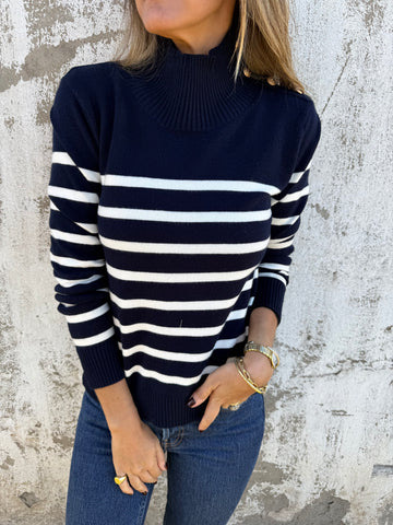 2025 New🔥Casual Loose Striped High Neck Button Women's Knitted Sweater Top