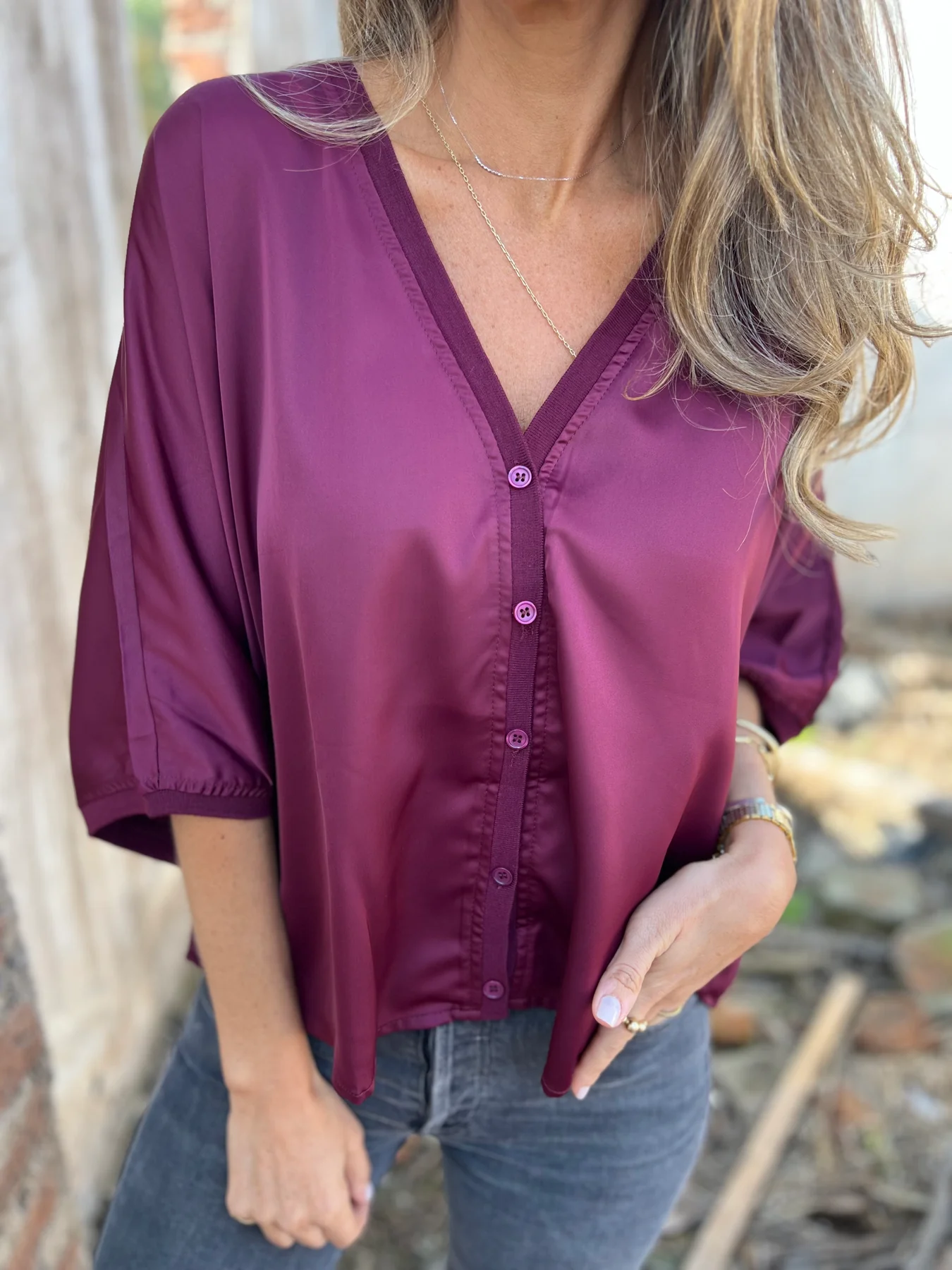 Silk 3/4 Half Lantern Sleeve Vest