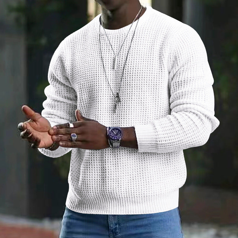 2025 Men's Long Sleeve Crew Neck Waffle Pullover